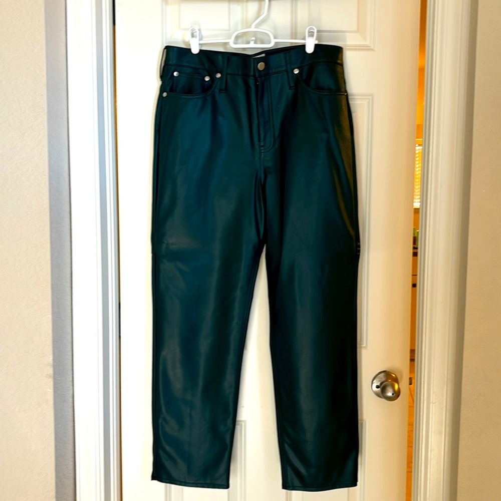 Jcrew Faux Leather pants. Classic Straight. Spruce green. Worn once.